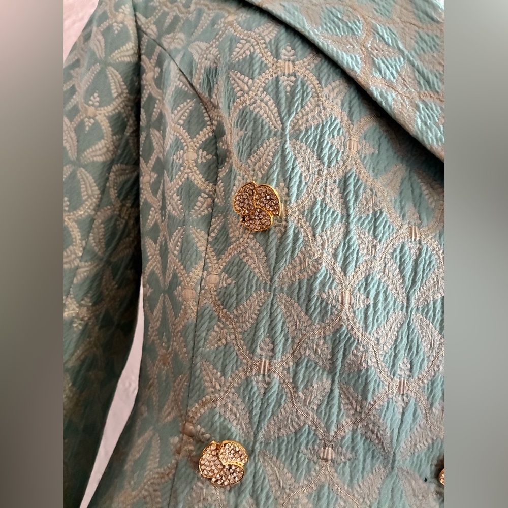 Vintage 80s/90s B. LOUISE Mint Green Brocade Skirt Suit Set - Picture 8 of 16
